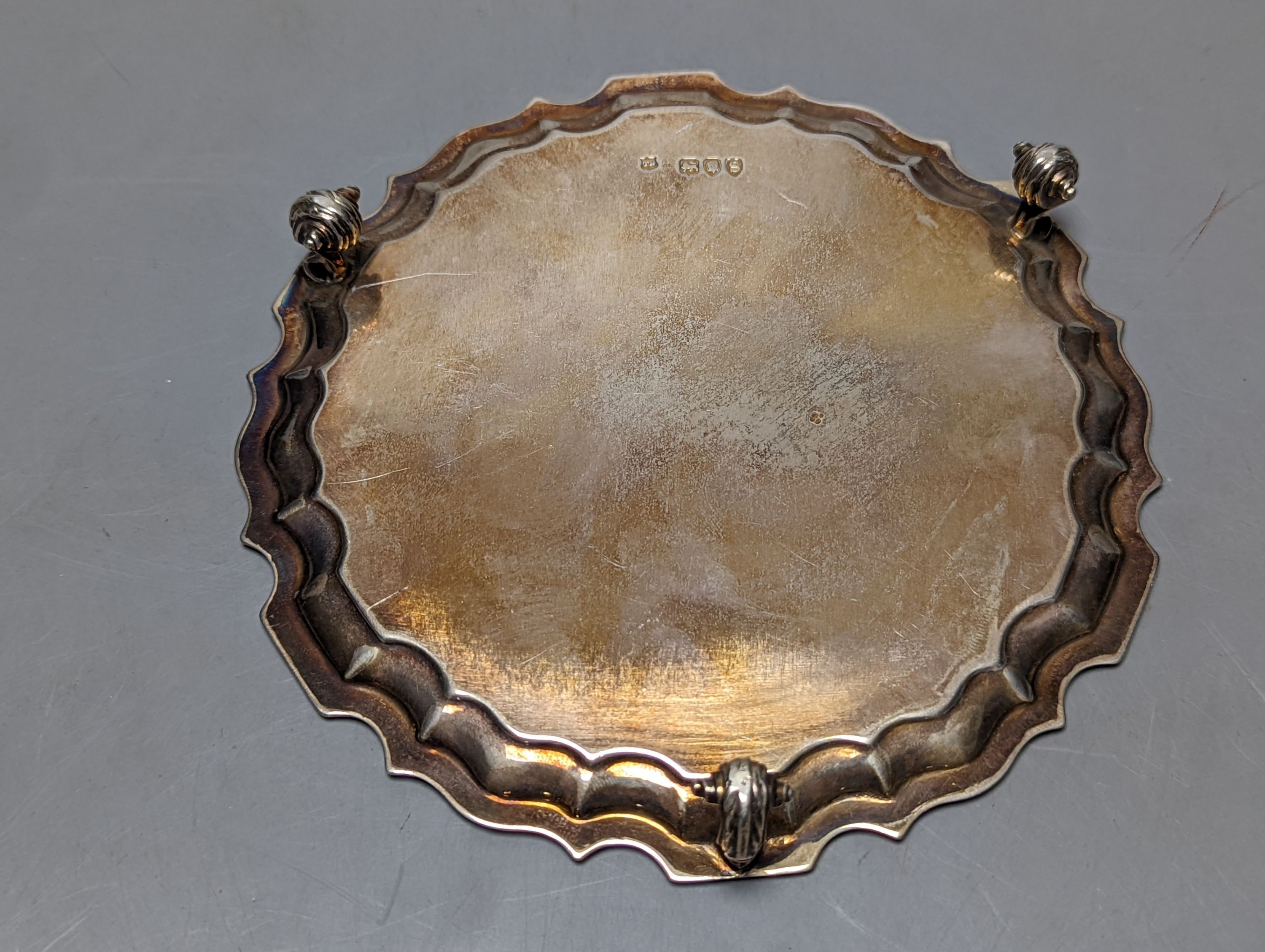 A late Victorian silver waiter, Thomas Bradbury & Sons, London, 1893, 15.8cm, 5.5oz.